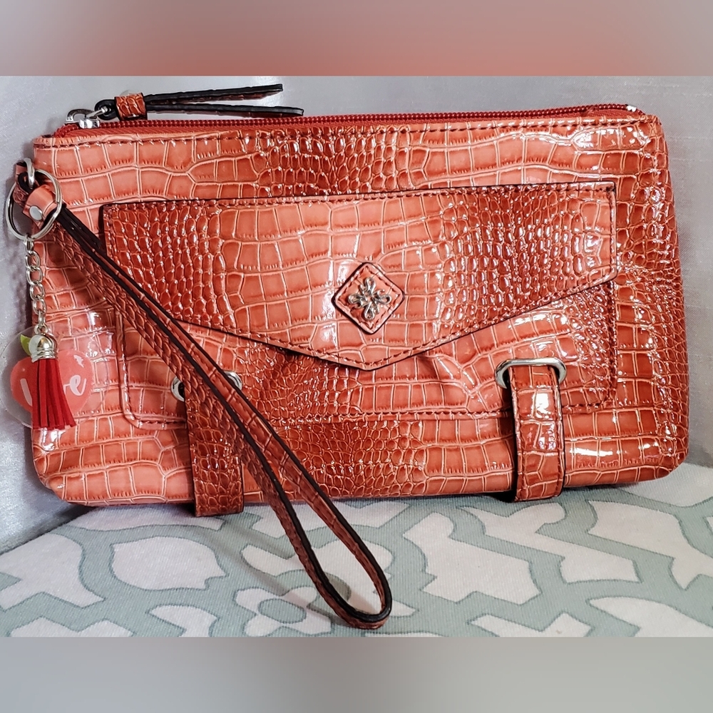 Vera Bradley Croc Embossed Pattern Clutch in Orange